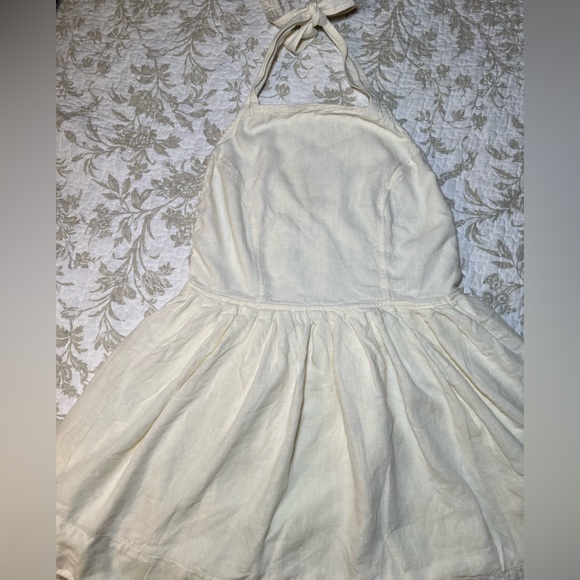 Free People Linen Blend Pinafore Mini Dress Tunic Backless Halter, size large - Picture 2 of 14